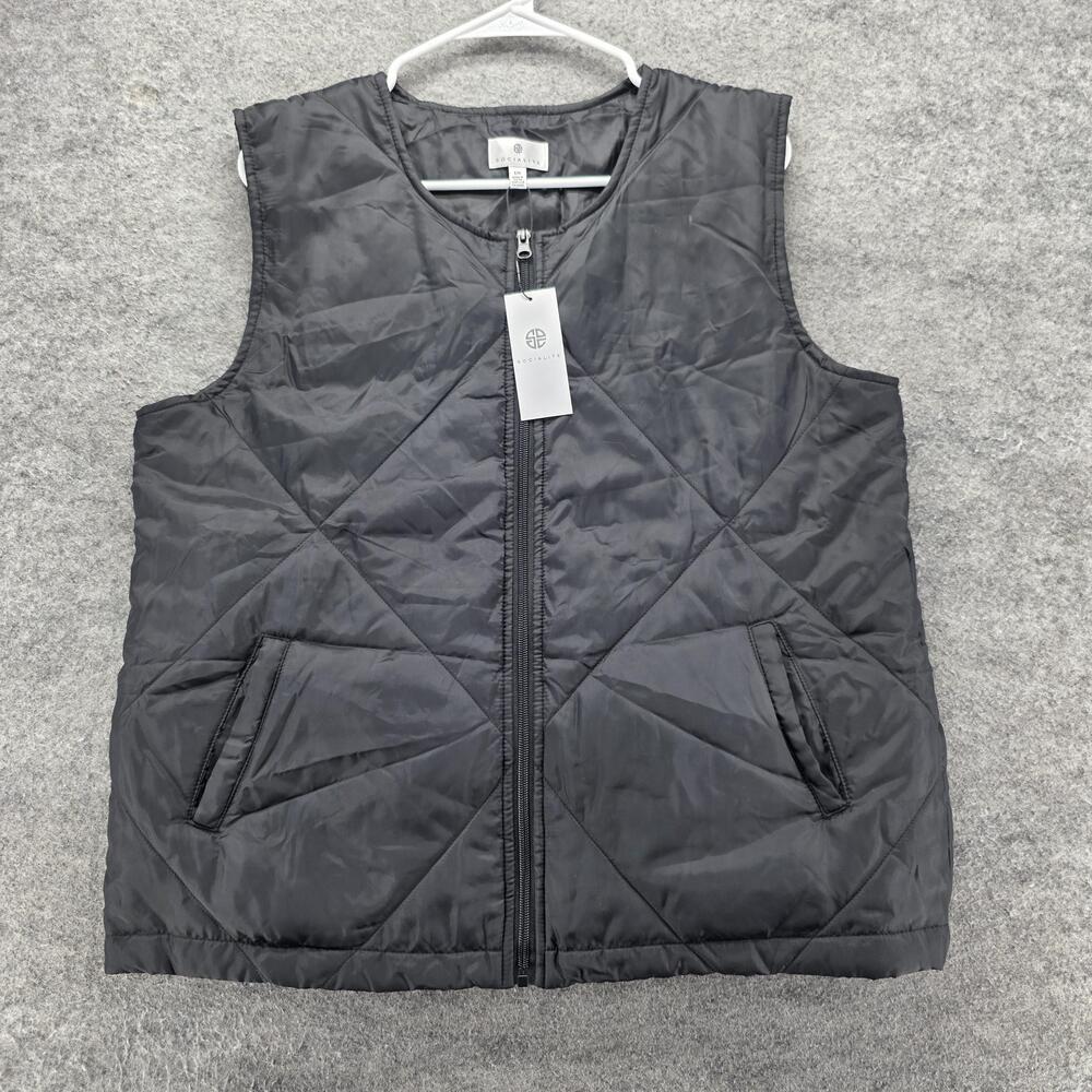 Socialite Vest Womens S/M Black Quilted Full Zip Lined Insulated Pockets
